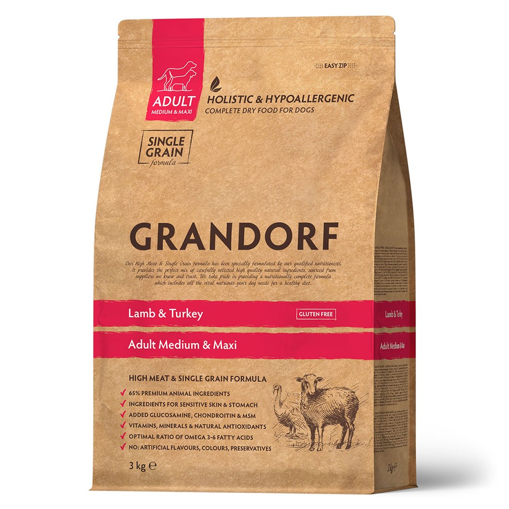 Корм для собак GRANDORF для средних и крупных пород, ягненок с индейкой сух. 3кг корм для собак grandorf для крупных пород ягненок с рисом сух 3кг