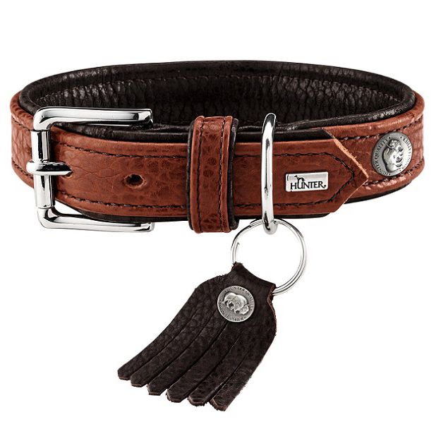 Ошейник для собак HUNTER Cody 45 (33-39см)/2,8 кожа бизона коньячный/темно коричневый