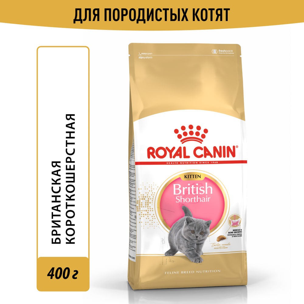 Корм для котят ROYAL CANIN British Shorthair для породы британская короткошёрстная сух. 400г корм для котят royal canin maine coon kitten сбалансированный для породы мэйн кун сух 400г