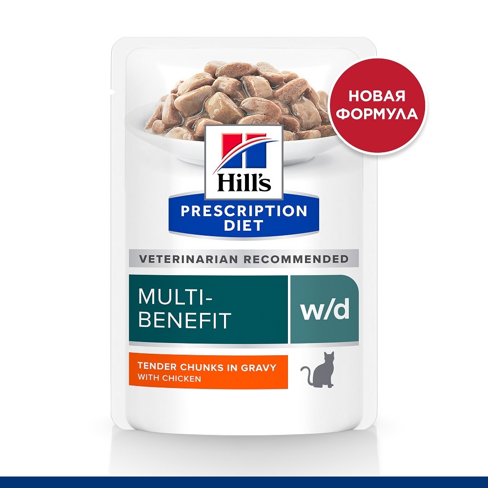 цена Корм для кошек Hill's Prescription Diet W/D при диабете, курица пауч 85г