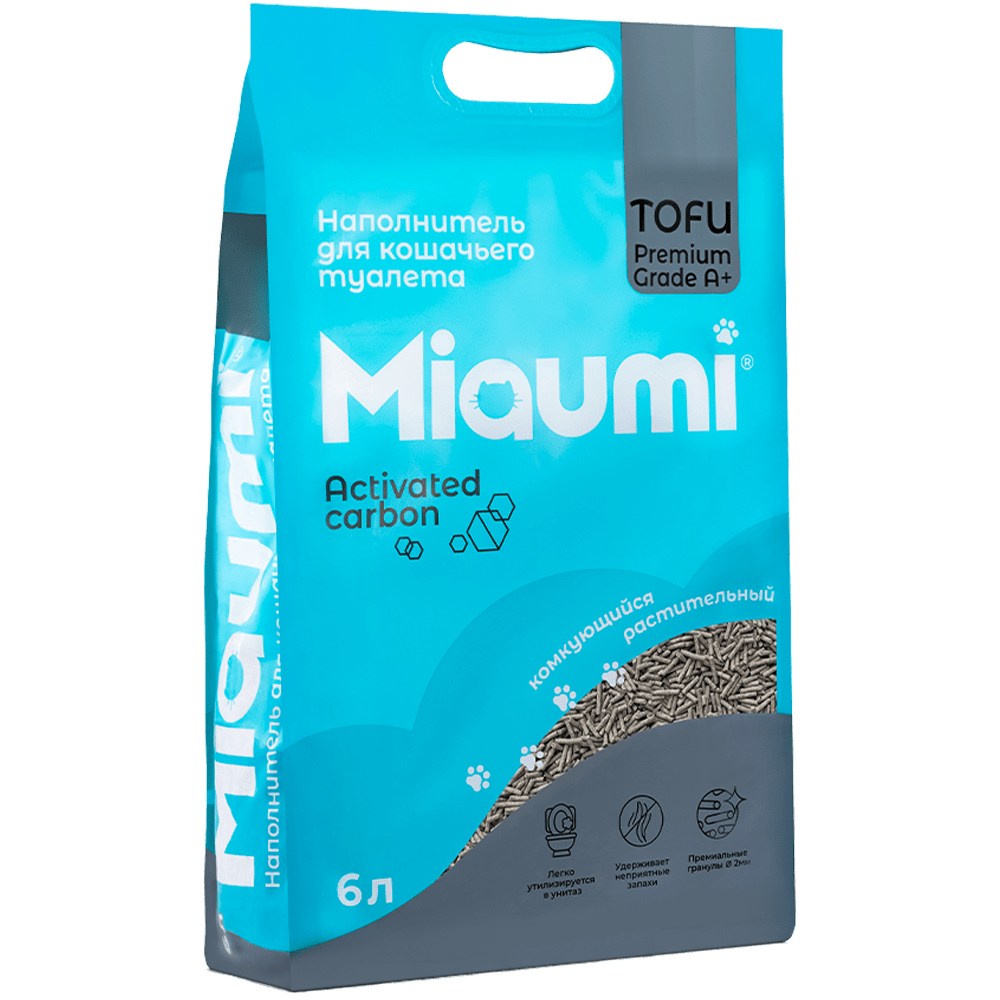 Наполнитель для кошачьего туалета MIAUMI Tofu комкующийся с активир. углем 6л