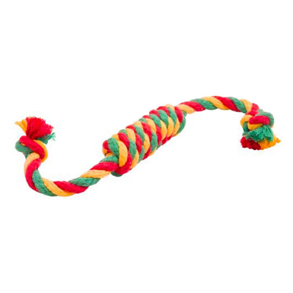 Игрушка для собак DOGLIKE Dental Knot Сарделька канатная 1шт большая (Красный-желтый-зеленый)