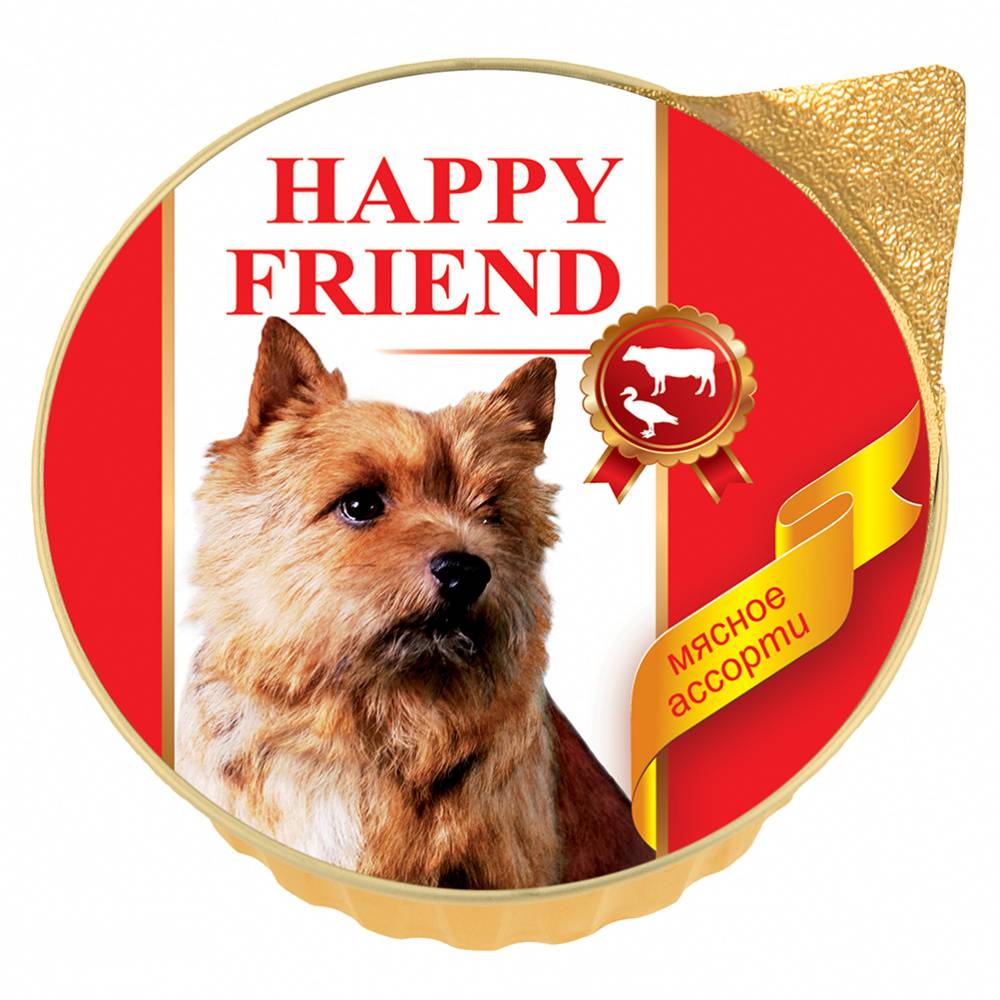 Корм для собак HAPPY FRIEND Паштет мясное ассорти конс.125г корм для собак happy friend мясное ассорти банка 410г