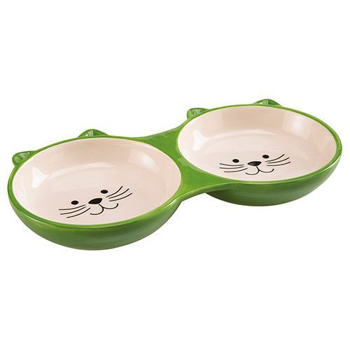 Миска для кошек Foxie Kitty двойная зеленая керамика 22х12х2,7см 190мл цена и фото