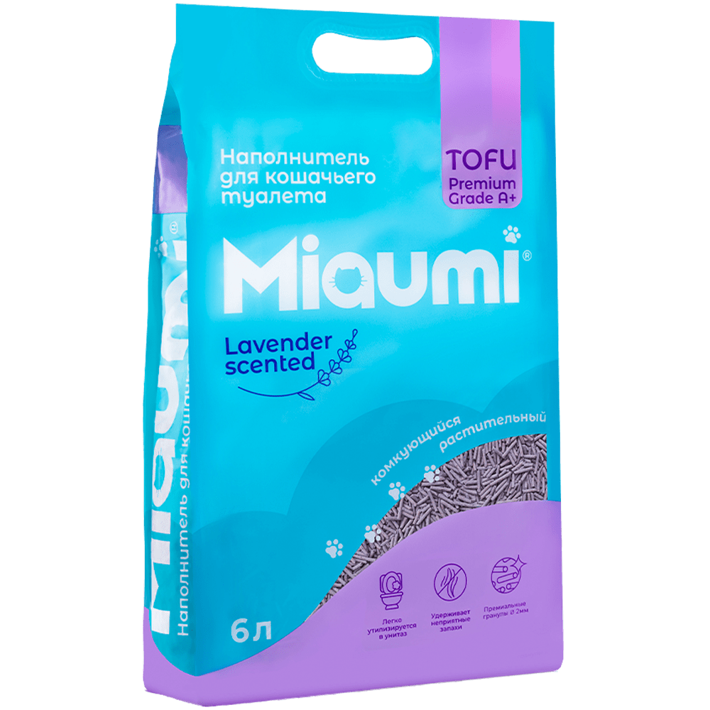 Наполнитель для кошачьего туалета MIAUMI Tofu Lavender комкующийся с аром. лаванды 6л