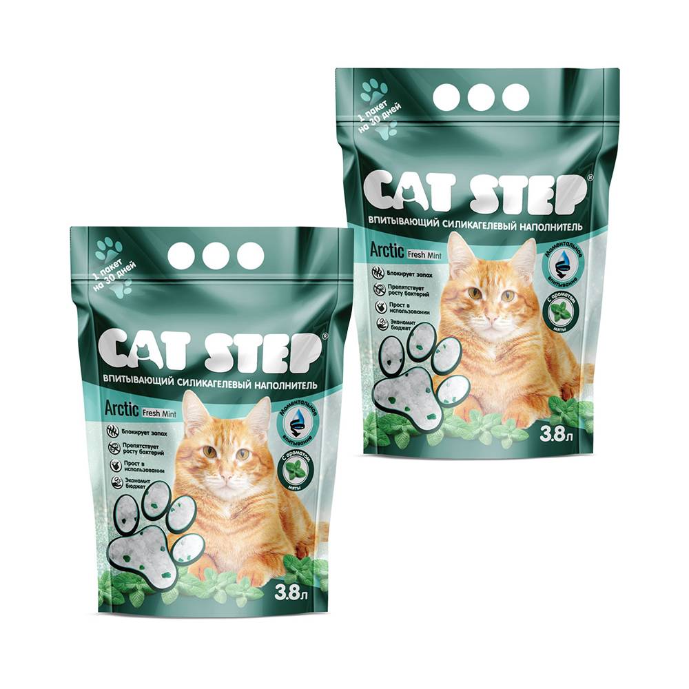 Наполнитель для кошачьего туалета CAT STEP Arctic Fresh Mint впит.силик. 3,8л (набор 2шт) happy cat mint