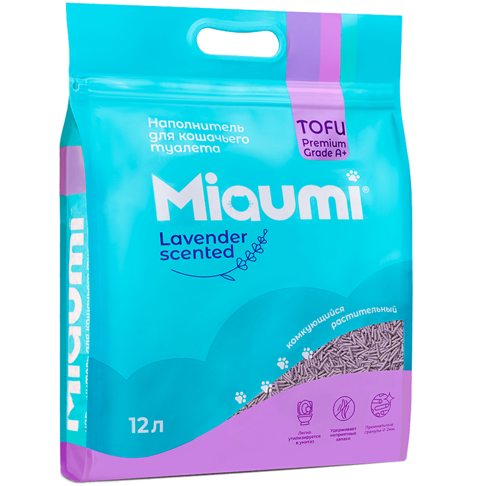 Наполнитель для кошачьего туалета MIAUMI Tofu Lavender комкующийся с аром. лаванды 12л