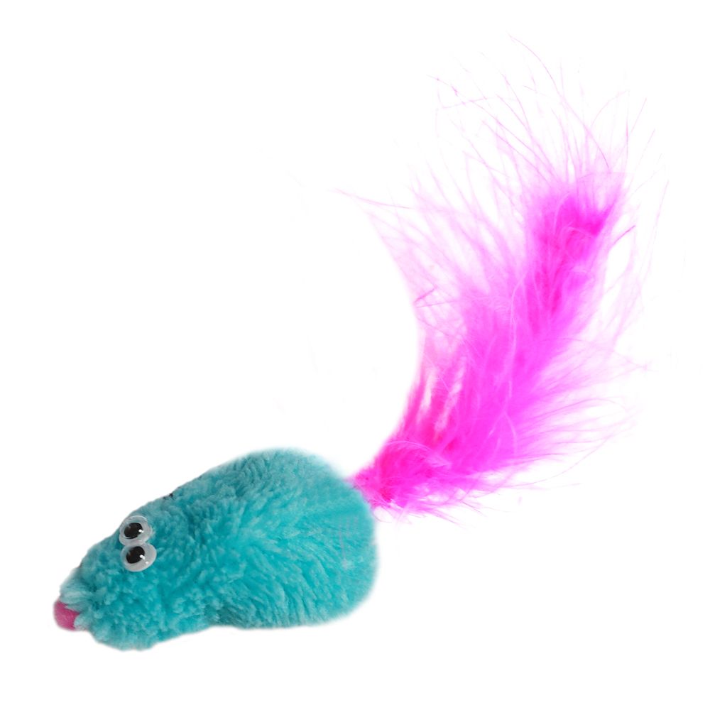 Игрушка для кошек GoSi Дразнилка Мышь с мятой голубой мех с хвостом перо