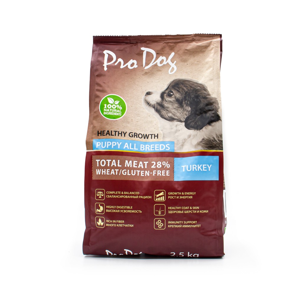 Корм для щенков PRO DOG для здорового роста и энергии, индейка сух. 2,5кг корм для щенков dog