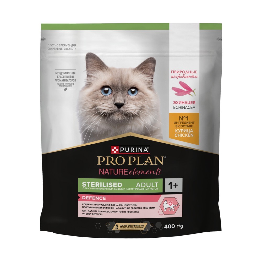 Корм для кошек Pro Plan Nature Elements для стерилизованных, курица сух. 400г