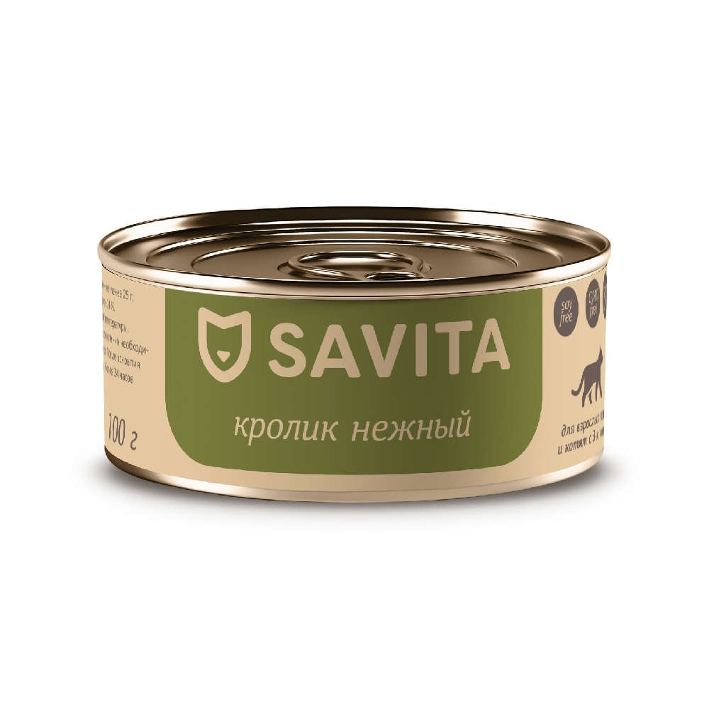 Корм для кошек и котят SAVITA Кролик нежный банка 100г 189₽