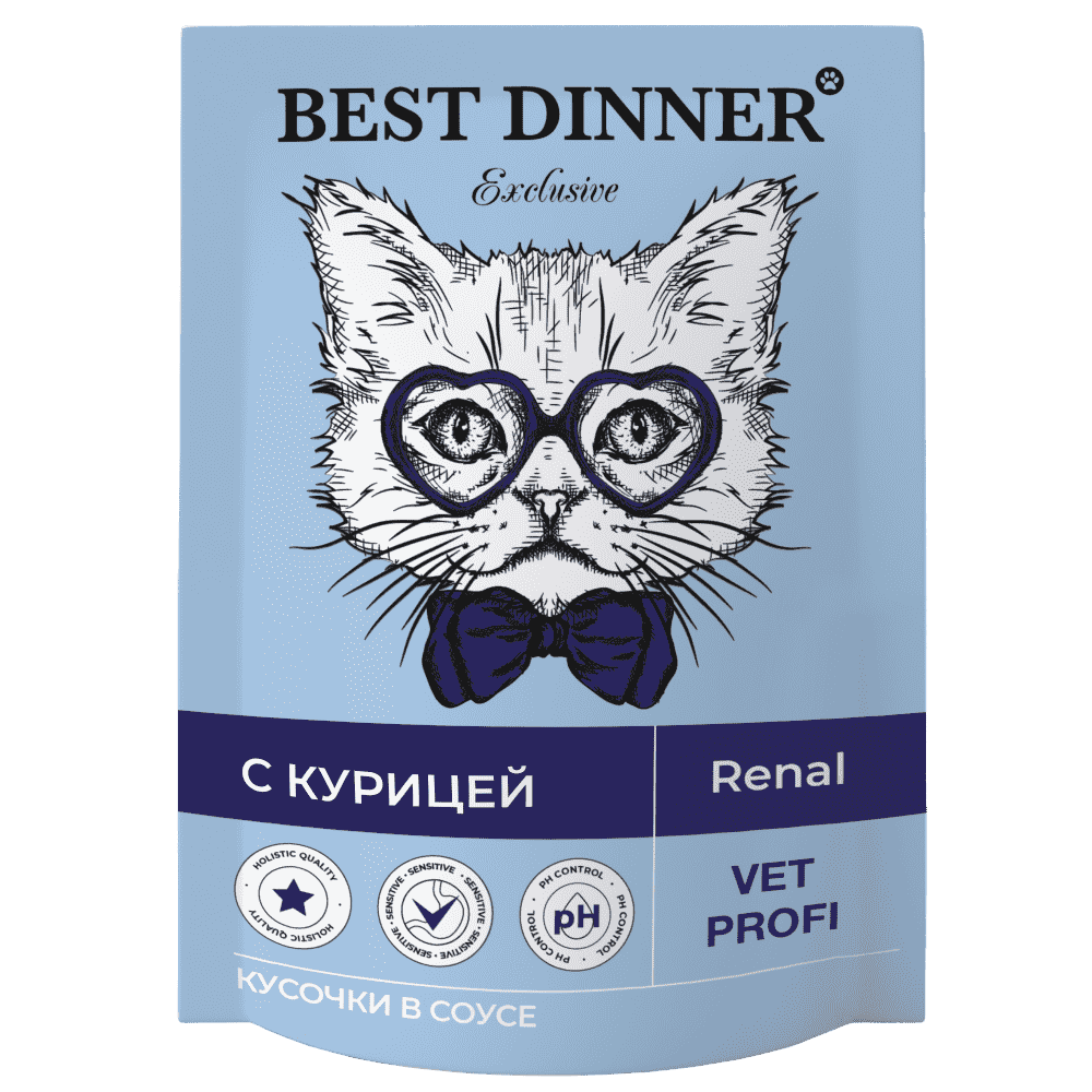цена Корм для кошек Best Dinner Exclusive Vet Profi Renal кусочки в соусе с курицей пауч 85г