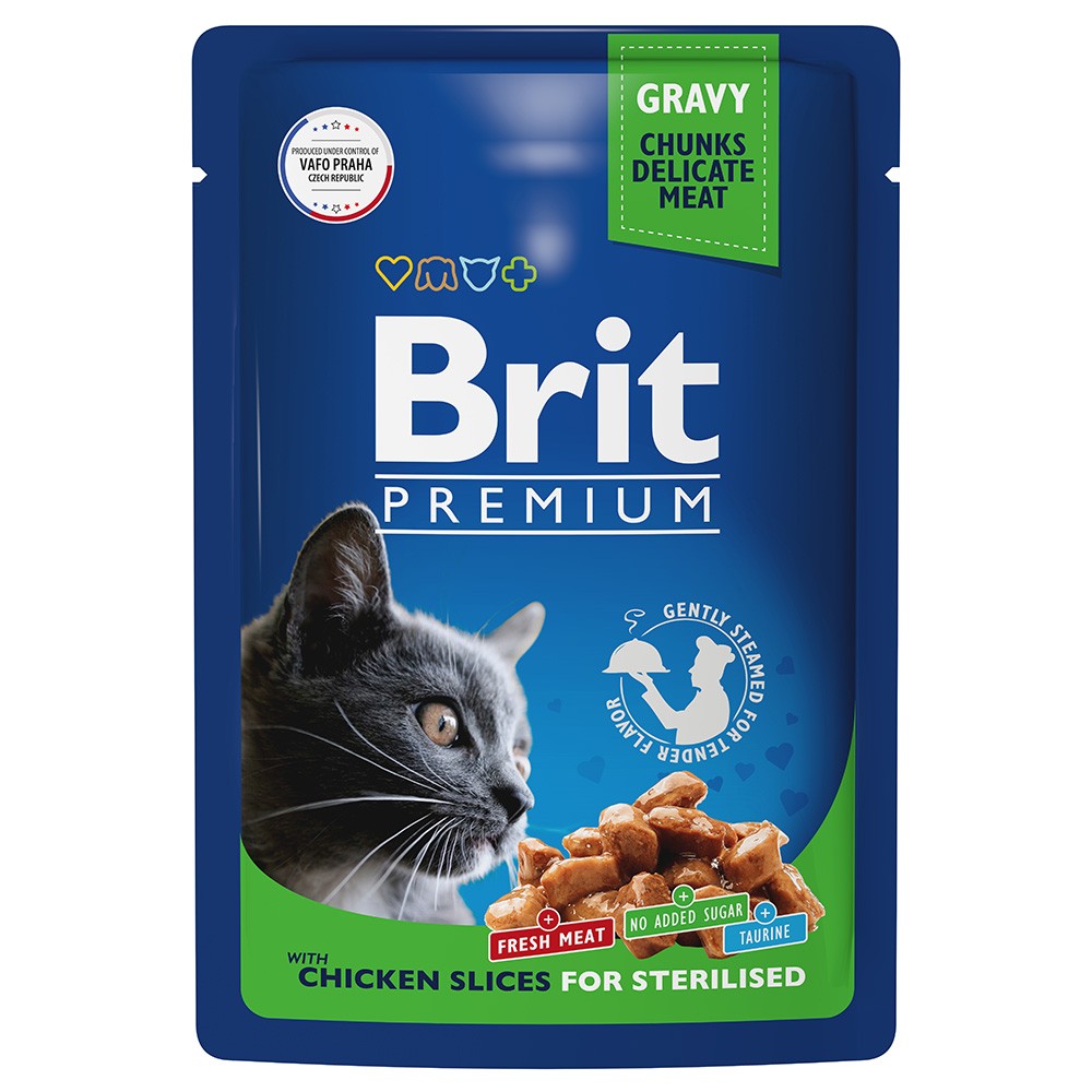 Корм для кошек Brit для стерилизованных, цыпленок в соусе пауч 85г пауч brit premium для взрослых кошек цыпленок и перепелка в соусе 85гр 4шт