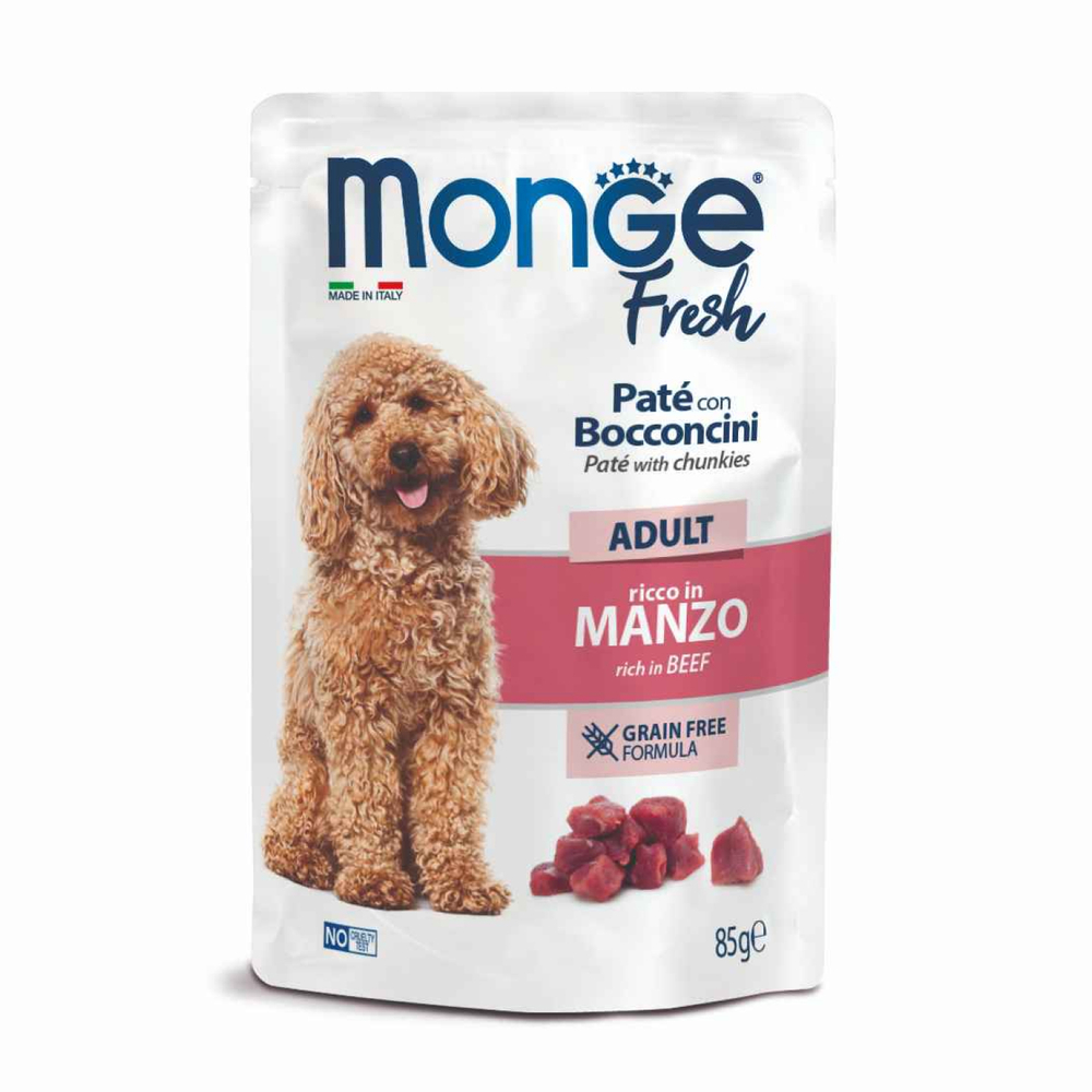 Корм для собак Monge Dog Fresh паштет с кусочками говядины пауч 85г