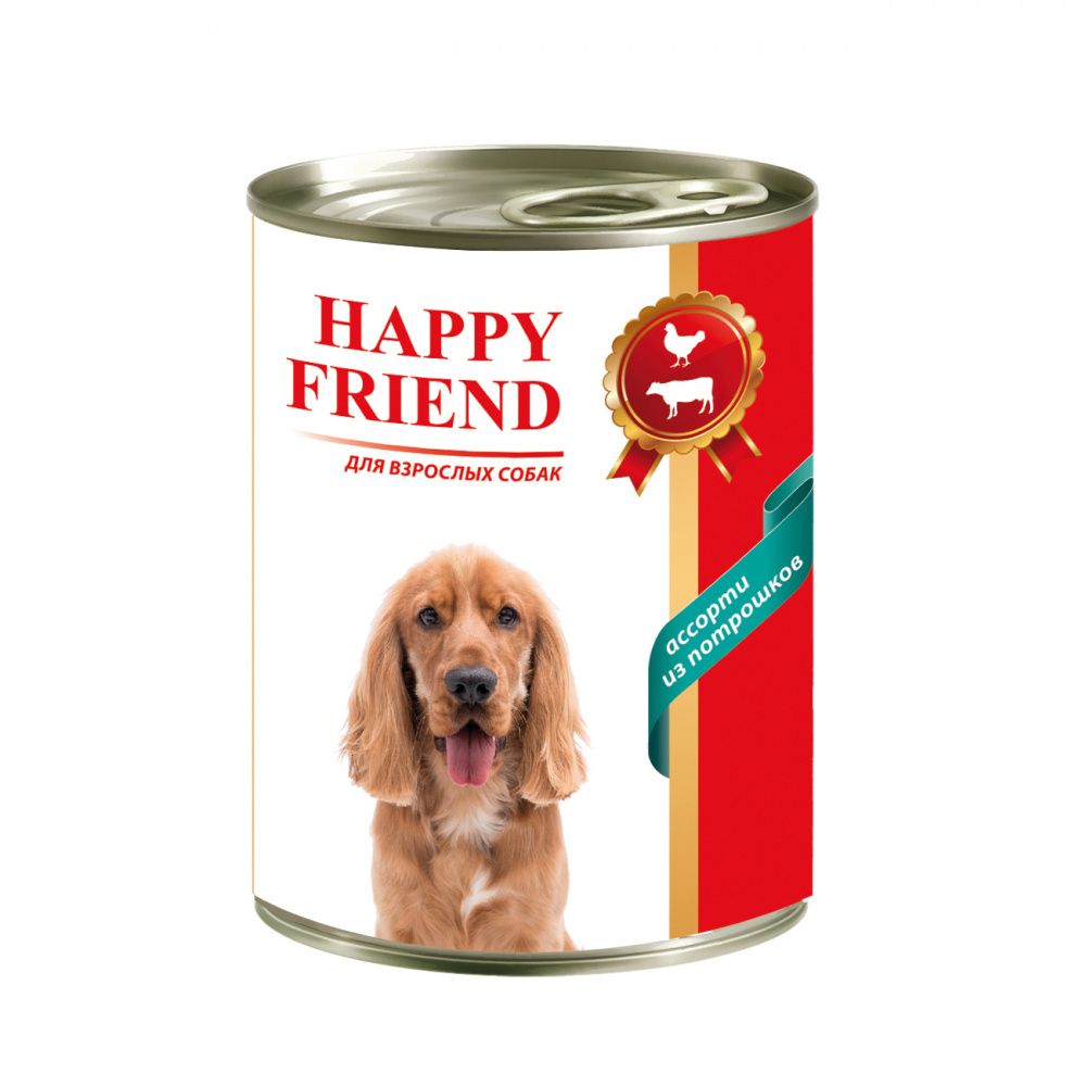 Корм для собак HAPPY FRIEND ассорти из потрошков банка 410г корм для собак happy friend мясное ассорти банка 410г
