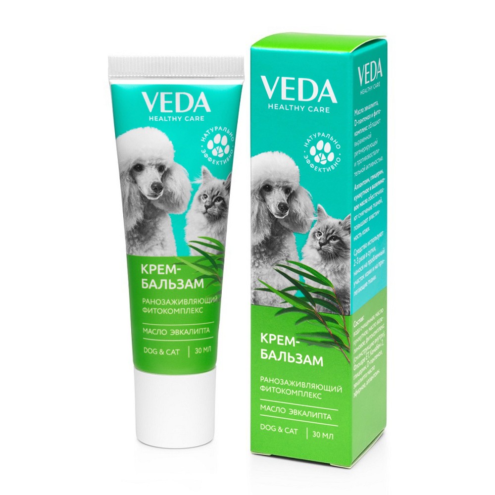 Крем-бальзам для собак и кошек VEDA с ранозаживляющим фитокомплексом 30мл фитомины с противоаллергическим фитокомплексом для собак 100таб