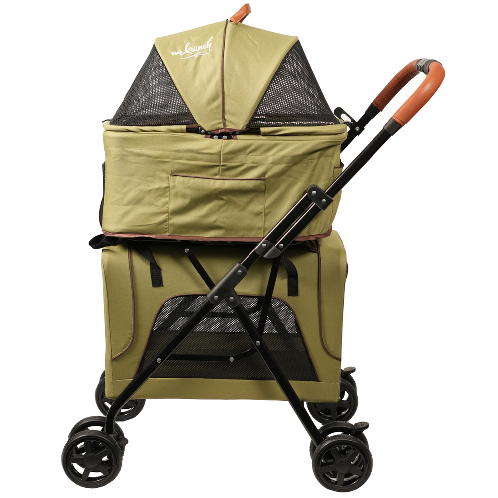 Коляска для собак и кошек Mr.Kranch прогулочная двойная (макс. нагрузка 10кг+10кг), оливковая