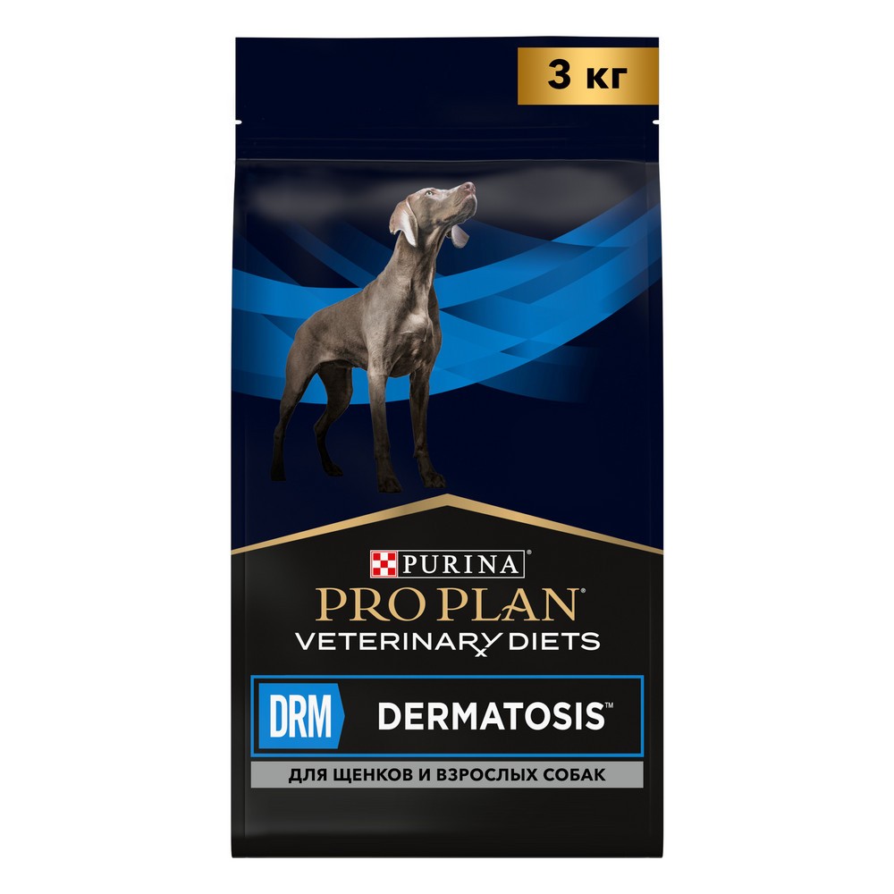 цена Корм для собак Pro Plan Veterinary Diets DRM при дерматозах и выпадении шерсти сух. 3кг