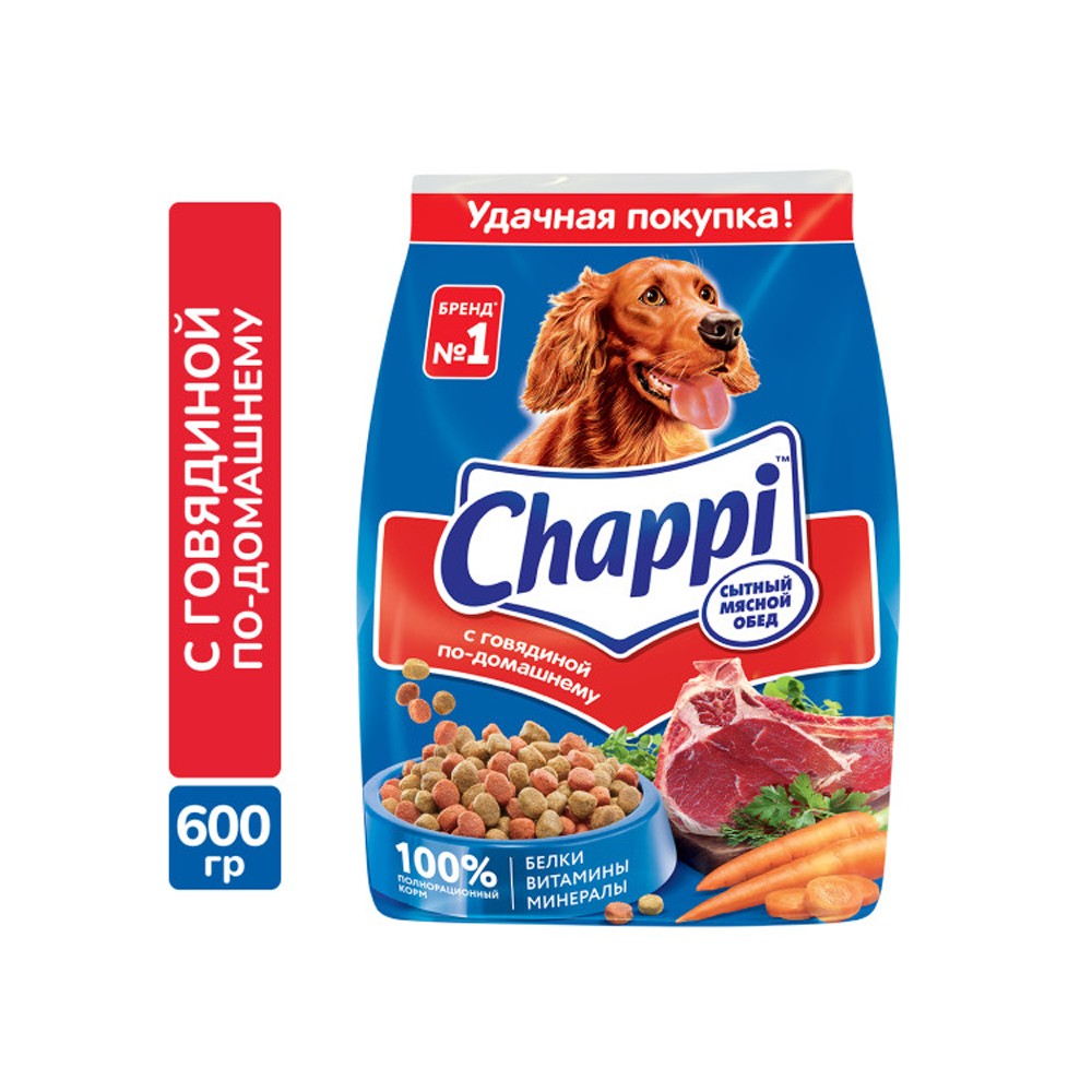 Корм для собак Chappi Говядина сух. 600г филе карпа 600г