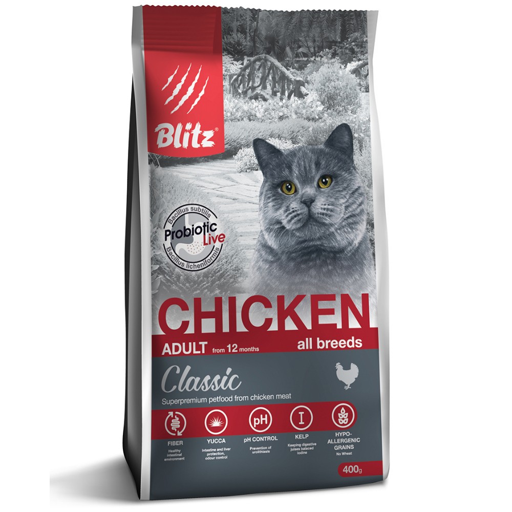 Корм для кошек Blitz adult cat chiken с мясом курицы blitz classic adult large