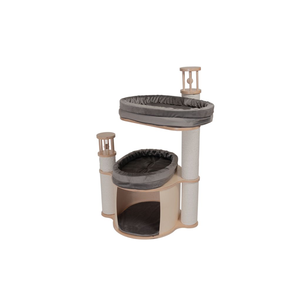 Игровой комплекс для кошек MYSNOOPY Best-1, 104см, цвет в лаке подушки серые