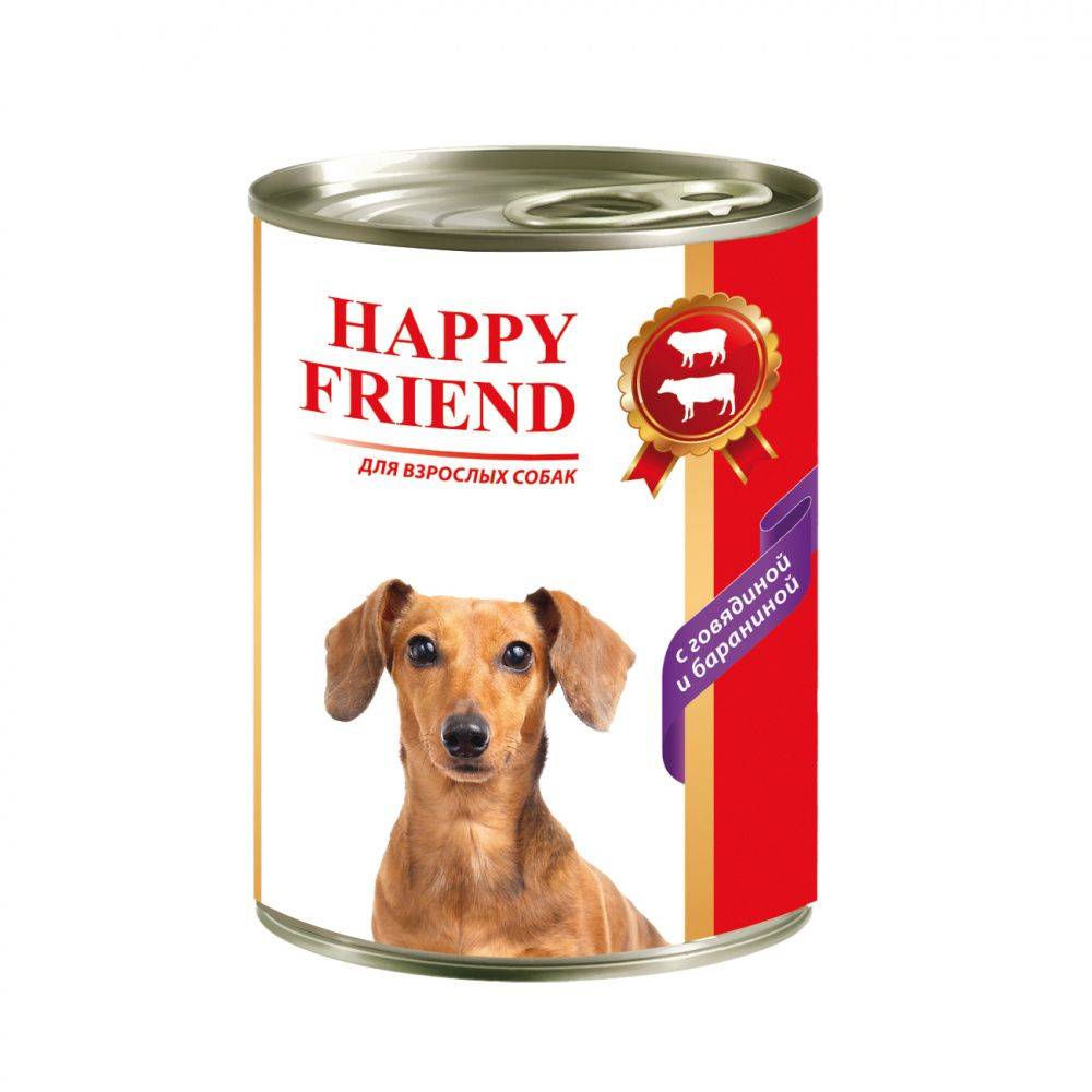 Корм для собак HAPPY FRIEND с говядиной и бараниной банка 410г трапеза влажный корм для собак с бараниной