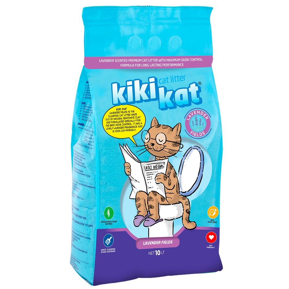 Наполнитель для кошачьего туалета KIKIKAT с ароматом Лаванда комкующийся 10л наполнитель для кошачьего туалета kikikat комкующийся супер белый 10л