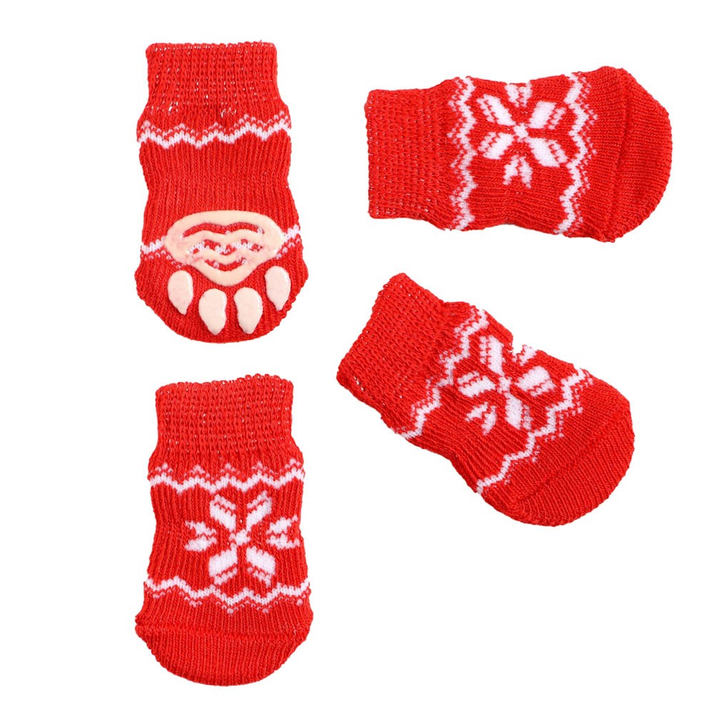 Носки для собак SIMA LAND Пижон "Снежинка" нескользящие размер S (2,5/3,5х6см), набор 4шт, красные