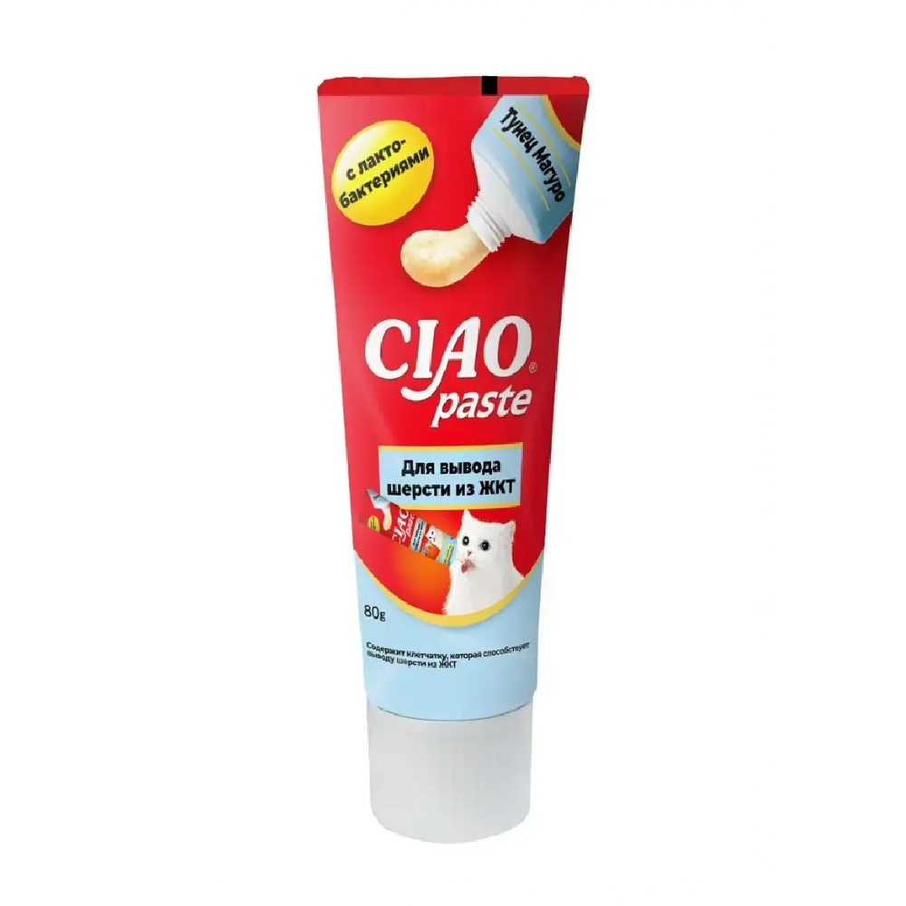 Паста для кошек INABA Ciao для вывода шерсти из ЖКТ, тунец Магуро 80г