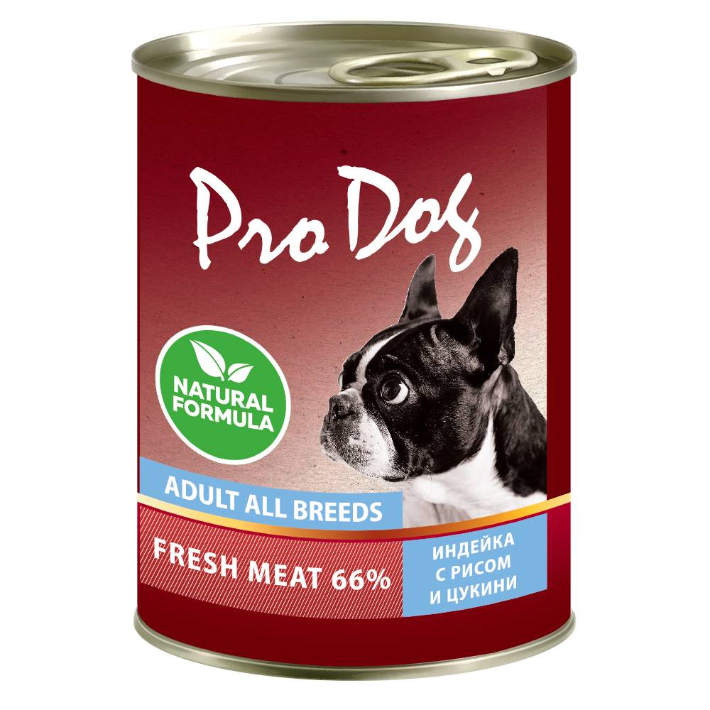 Корм для собак PRO DOG индейка, рис, цукини банка 400г корм для собак dog