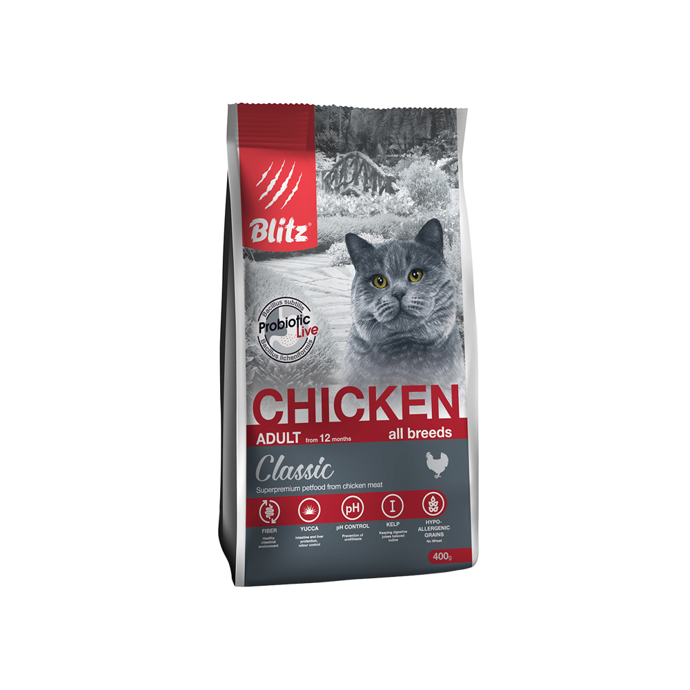 Корм для кошек Blitz adult cat chicken с мясом курицы 340₽