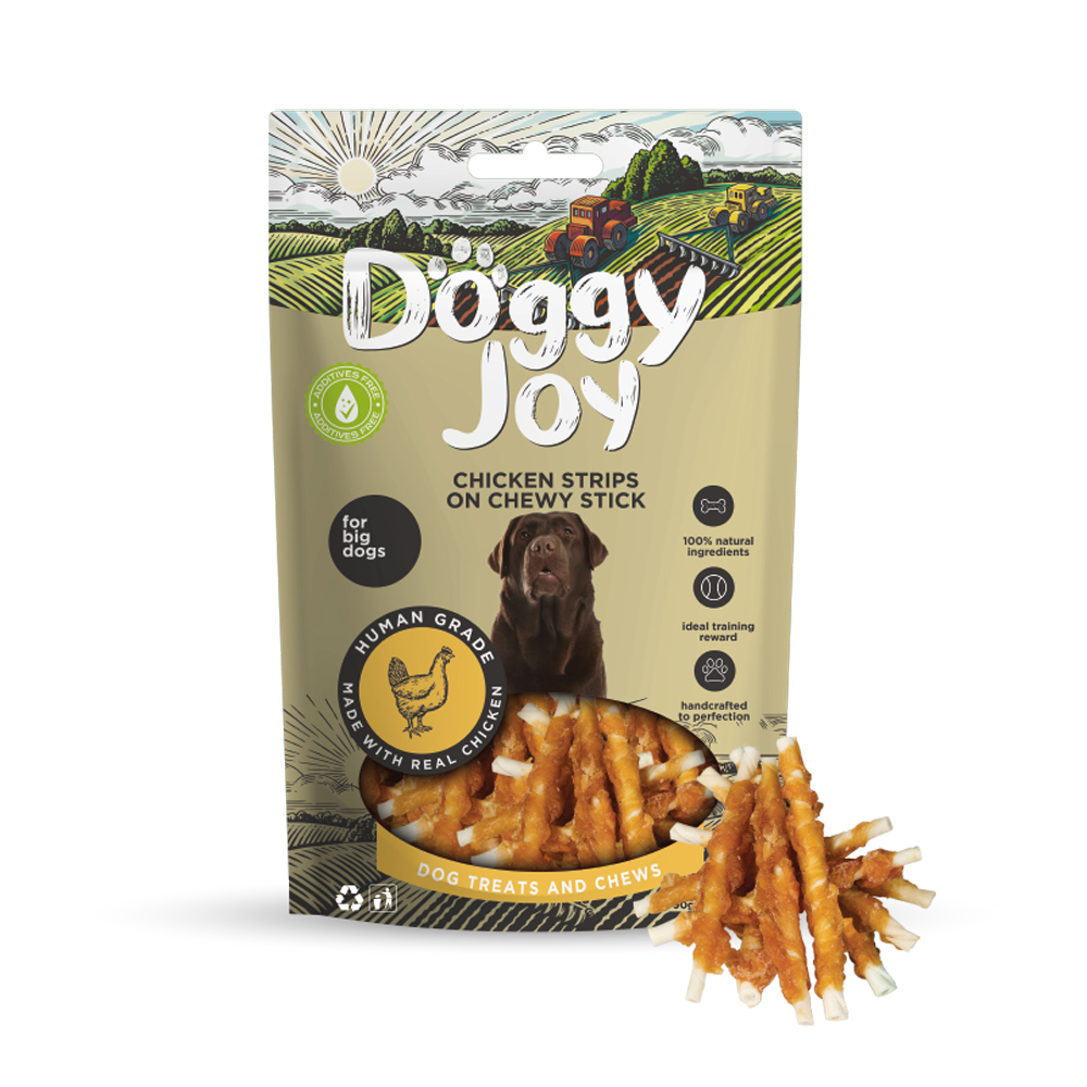 Лакомство для собак DOGGY JOY 50850 для крупных пород Куриные полоски на жевательной палочке 90г