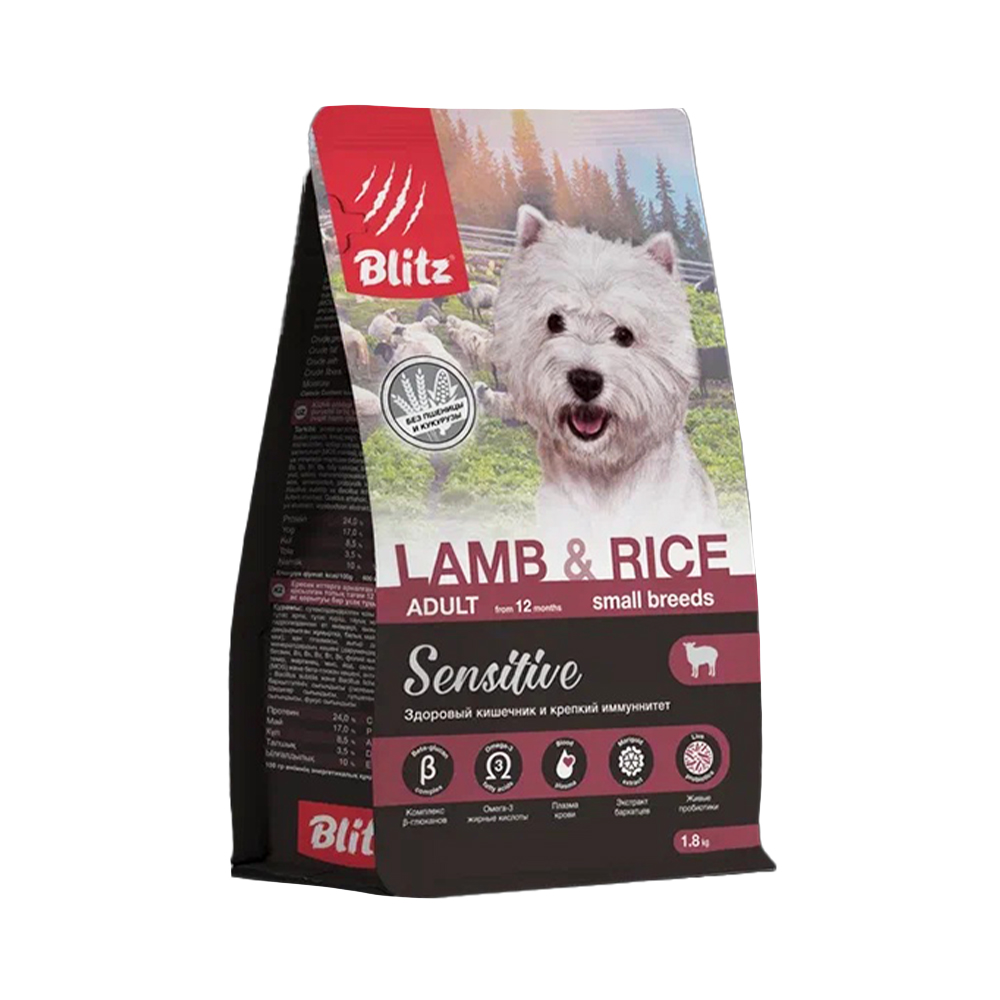 Корм для собак Blitz для мелких пород ягненок с рисом сух 18кг 1507₽