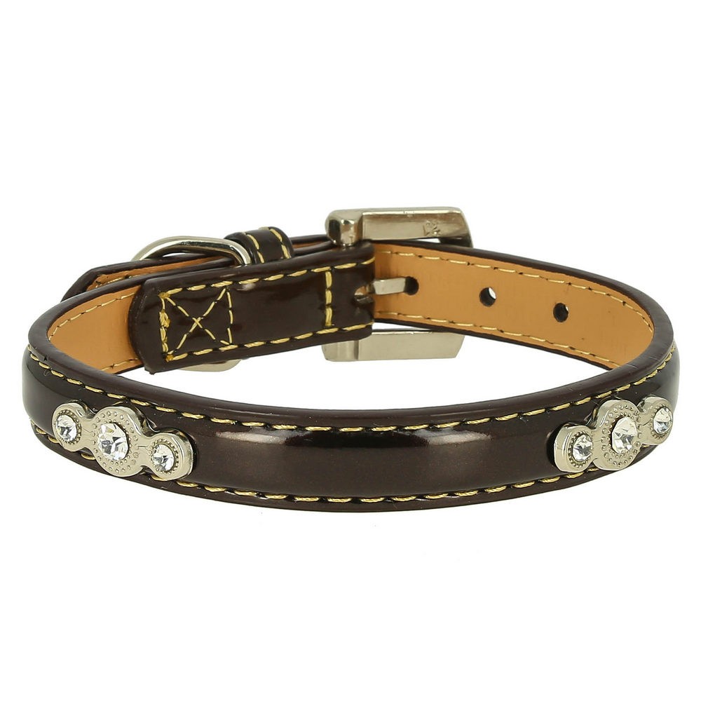 Ошейник для собак КАСКАД Колибри лаковый с украшением со стразами 15ммх35см коричневый