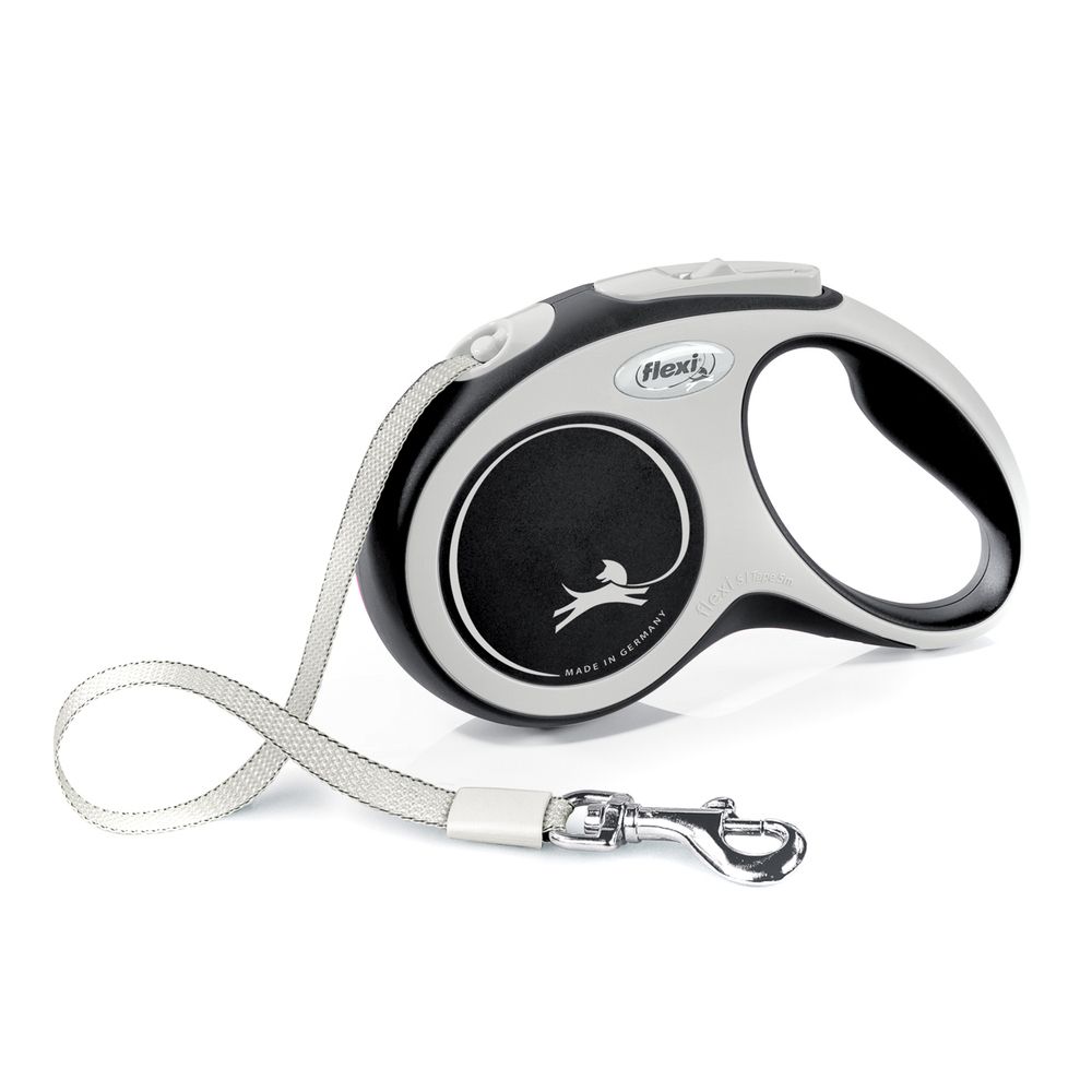 Рулетка для собак Flexi NEW LINE Comfort S (до 15кг) лента 5м серый/черный flexi flexi рулетка ремень для собак голубая 15кг 5м
