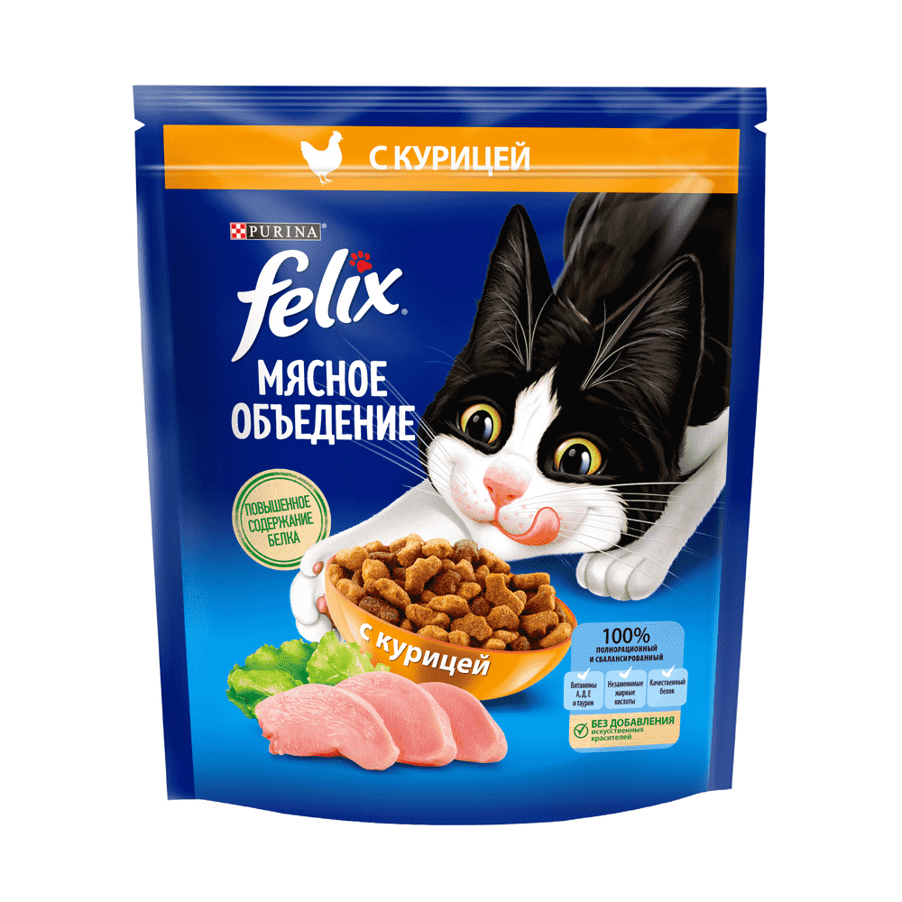 Корм для кошек FELIX Мясное объедение с курицей сух 600г 237₽