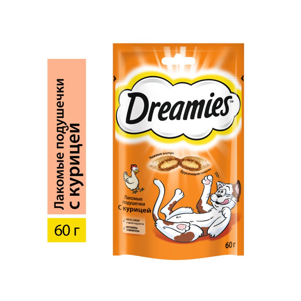 Лакомство для кошек Dreamies лакомые подушечки с курицей 60г