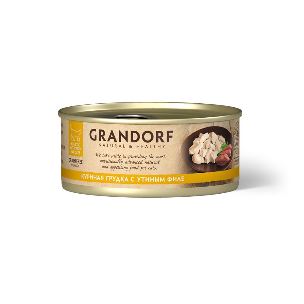 Корм для кошек GRANDORF Куриная грудка с утиным филе конс. 70г