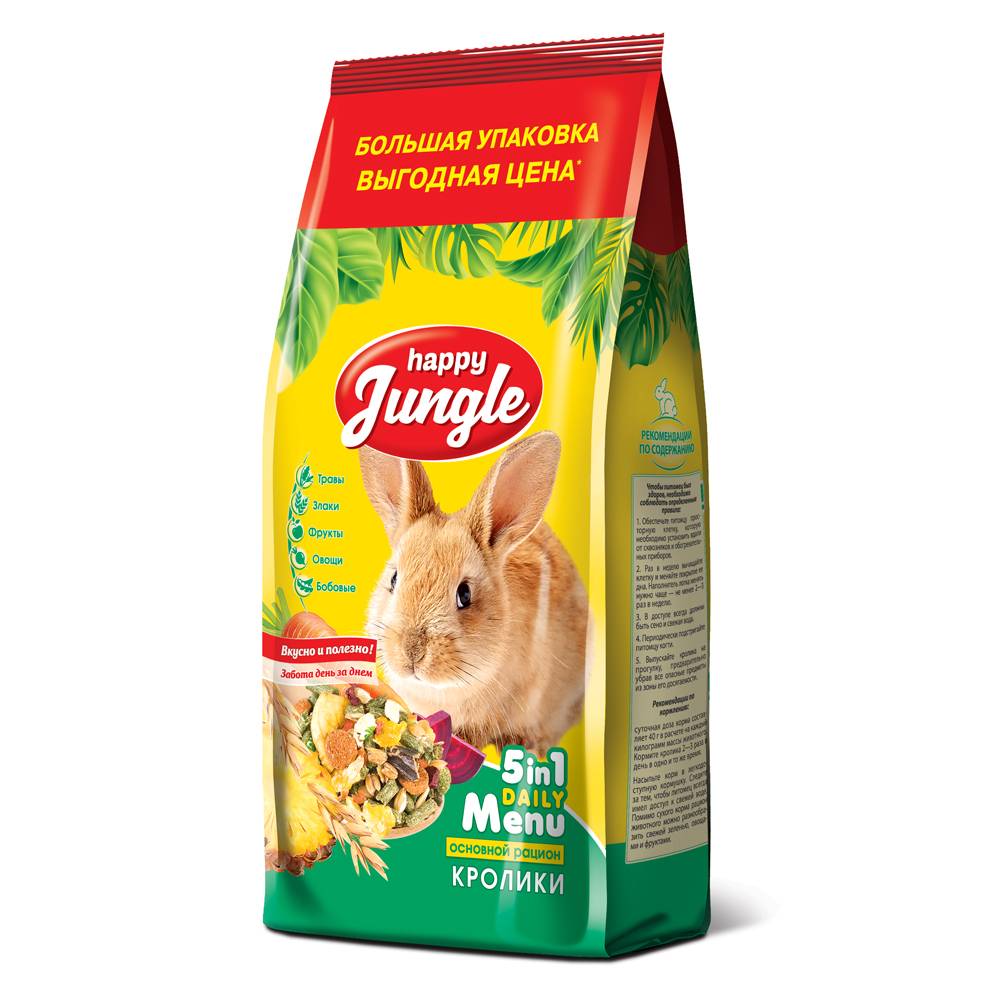 Корм для грызунов HAPPY JUNGLE для кроликов 900г корм для грызунов happy jungle для кроликов 900г
