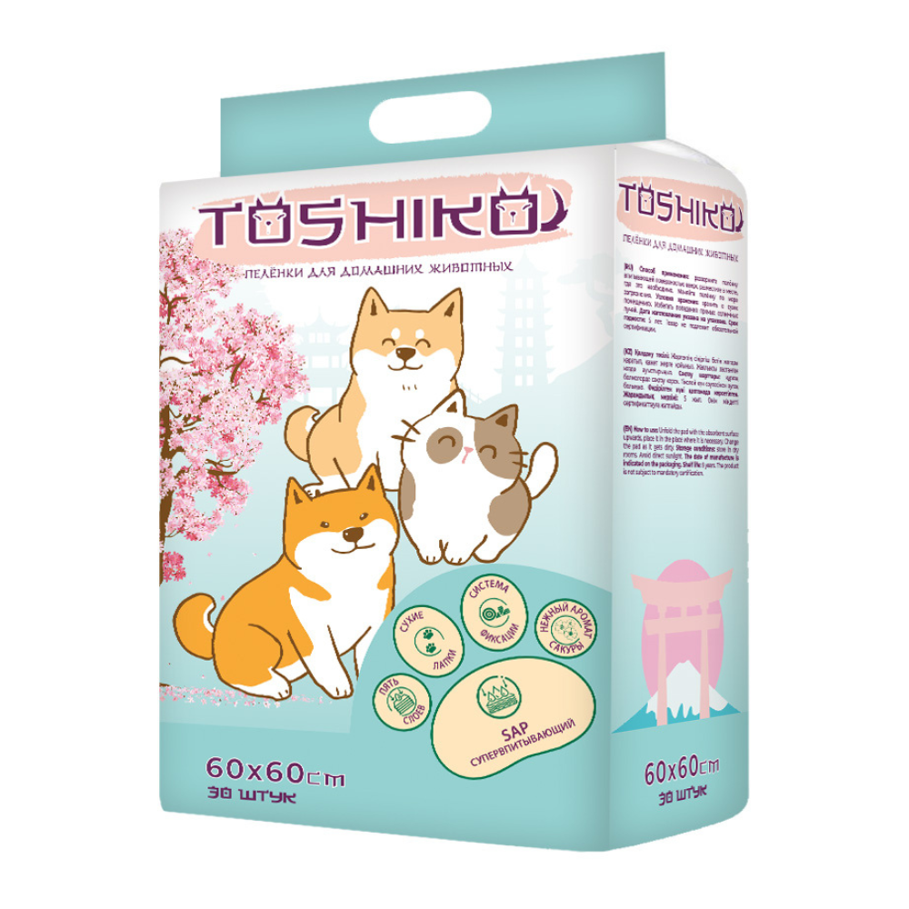 Пеленки TOSHIKO впитывающие одноразовые с суперабсорбентом аромсакуры 60х60 30 шт 1093₽