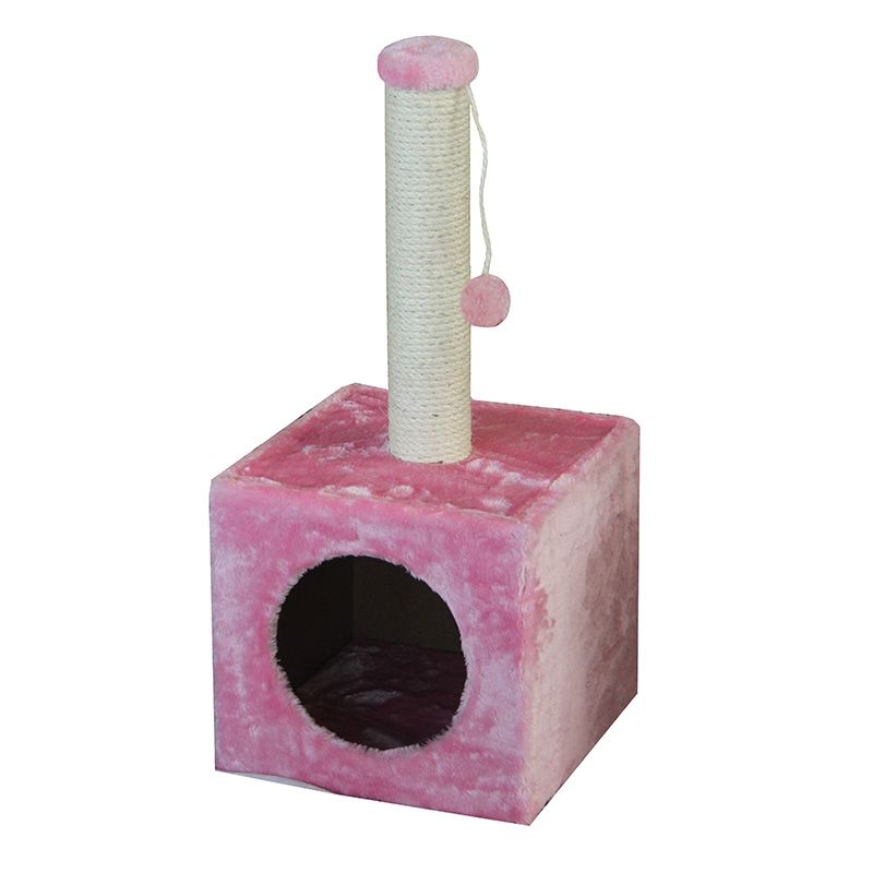 Когтеточка для котят Foxie Домик с игрушкой 31х31х67см розовый