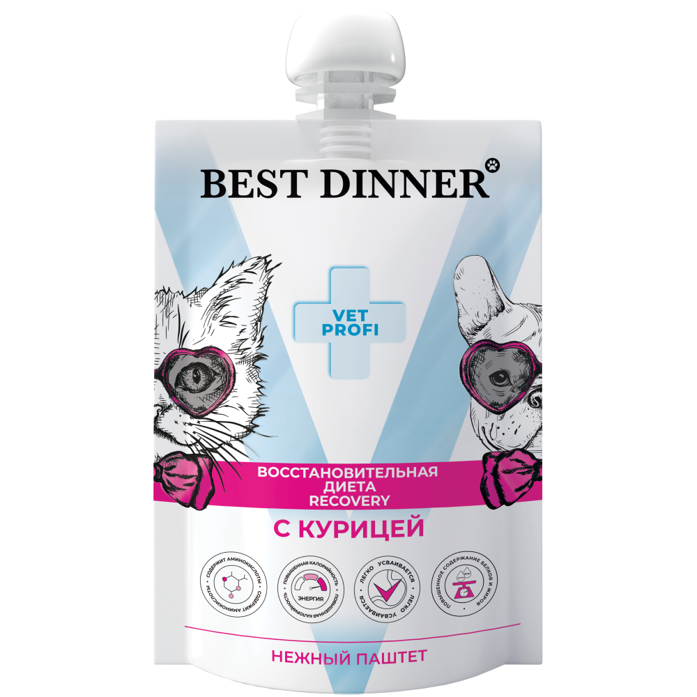 Корм для кошек и собак Best Dinner Exclusive Vet Profi Recovery при истощении с курицей пауч 85г