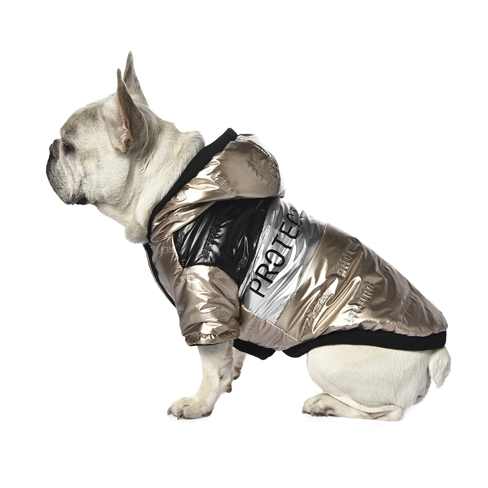 цена Куртка для собак Foxie Gold S (длина спины 30см) золотистая с капюшоном