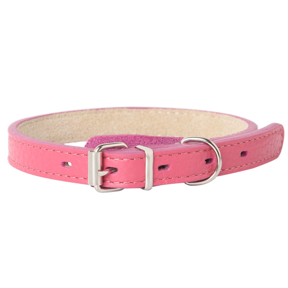 Ошейник для собак Mr.Kranch из натуральной кожи прямой, розовый 33-40см