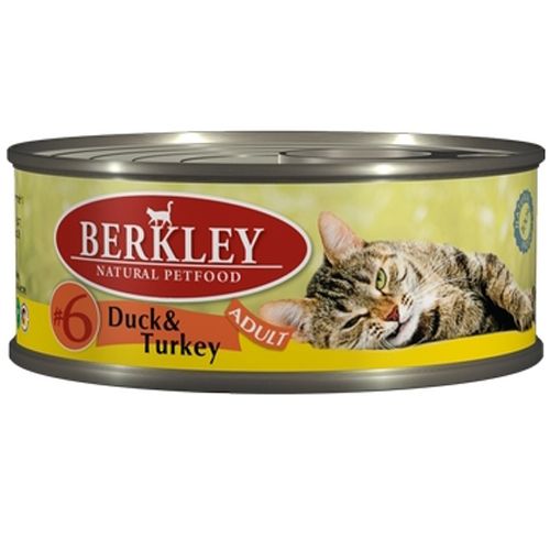 Фото - Корм для кошек BERKLEY №6 утка, индейка конс. 100г berkley корм для взрослых кошек мясо кролика berkley
