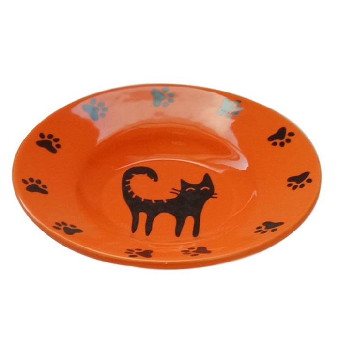 миска керамическая cat черно красная 0 25л Миска для животных Foxie Cat Plate оранжевая керамическая 15,5х3см 140мл