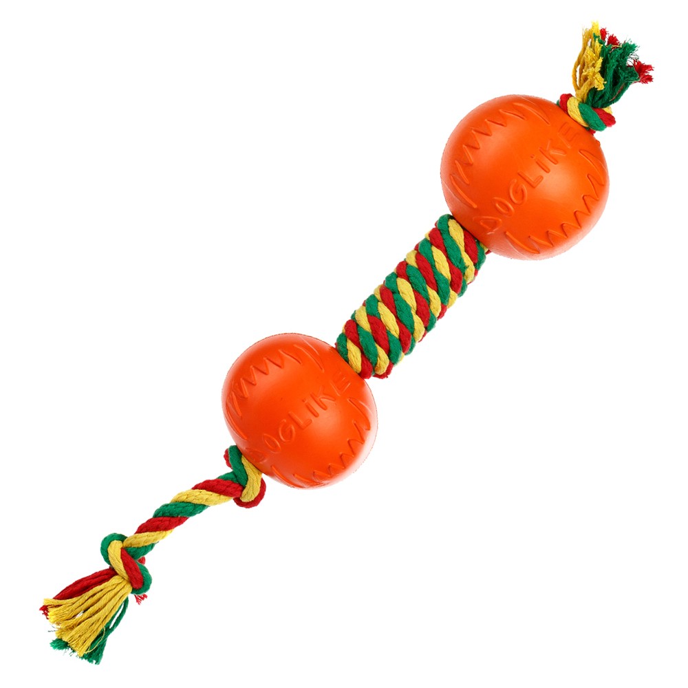Игрушка для собак DOGLIKE Dental Knot Гантель канатная большая (Красный-желтый-зеленый)