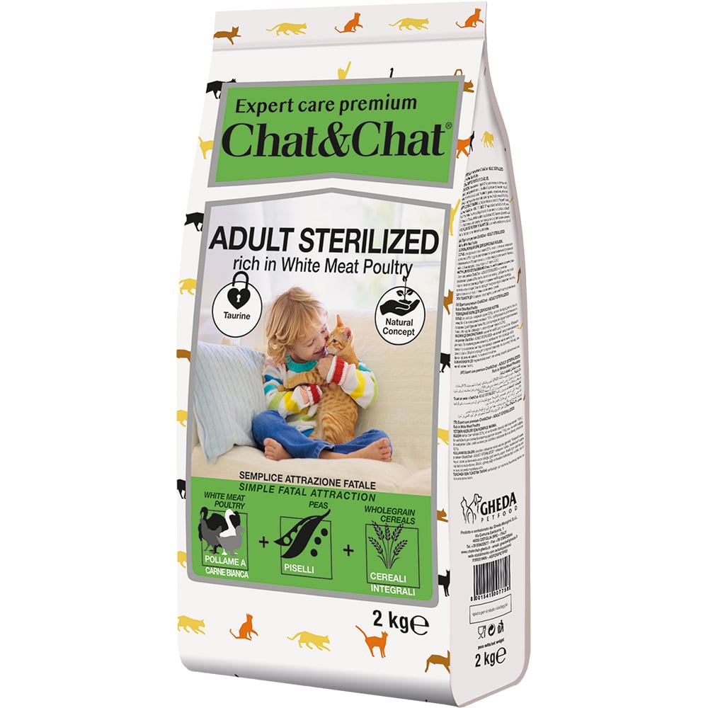 Корм для кошек CHAT&CHAT Expert Premium для стерилизованных, белое мясо птицы сух. 2кг корм для грызунов padovan premium для кроликов сух 2кг