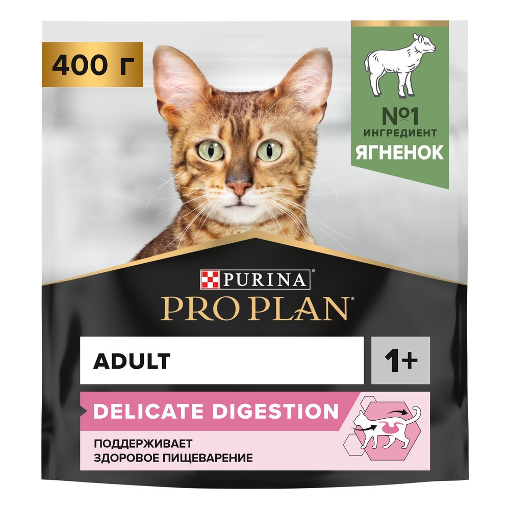 Корм для кошек Pro Plan Delicate с чувствительным пищеварением, с ягненком сух. 400г корм для кошек pro plan для стерилизованных с чувствительным пищеварением курица 1 5 кг