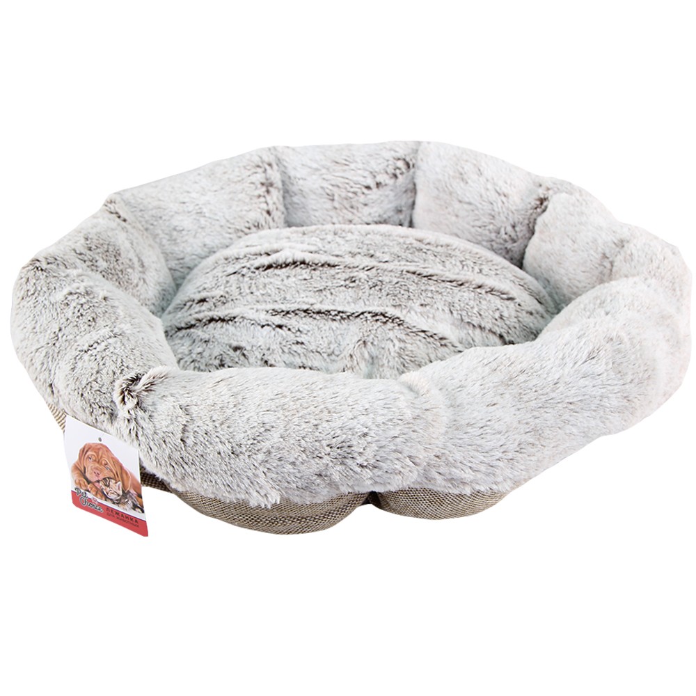 Лежак для животных PET CHOIСE круглый с бортом, меховой, серый 50х50х15см